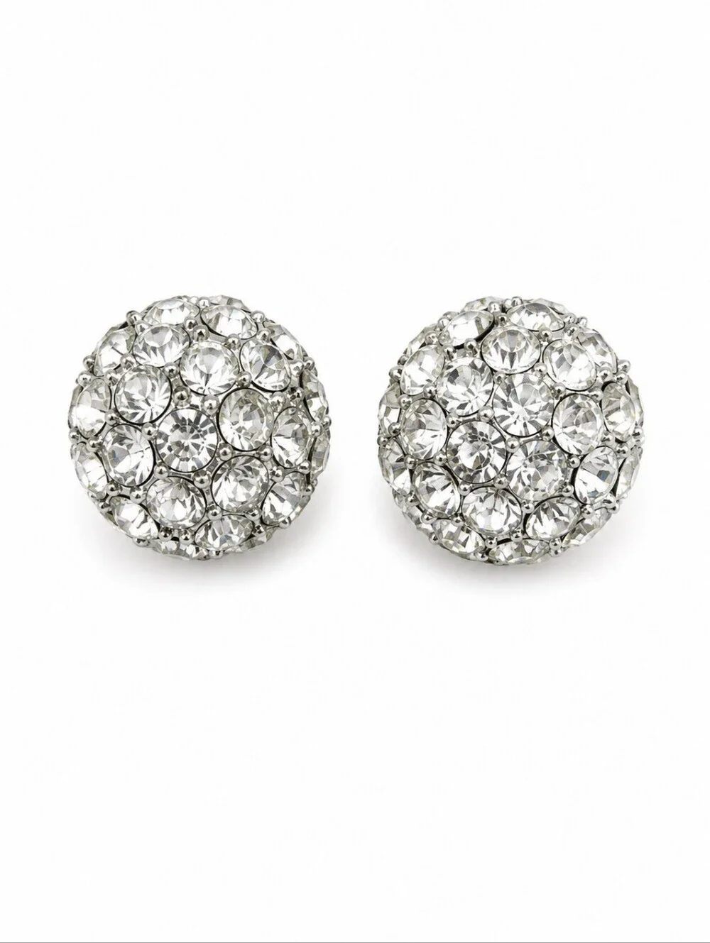 Vintage Large Rhinestone Ball Formal Bridal Post Earrings